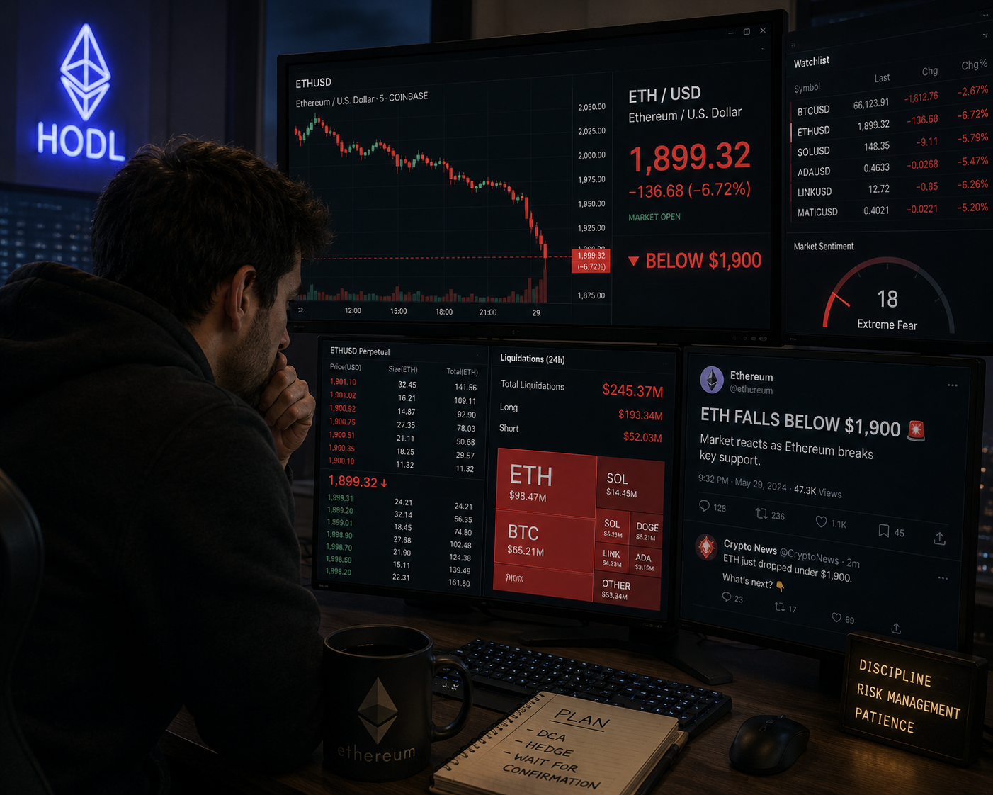Ethereum price slips below $1,900: is a deeper breakdown about to begin?