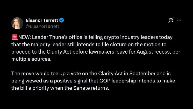 Thune to File Motion to Force September Vote on CLARITY Act