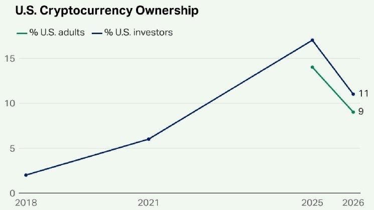 US Crypto Ownership Falls to 11% as 63% of Investors See High Risk